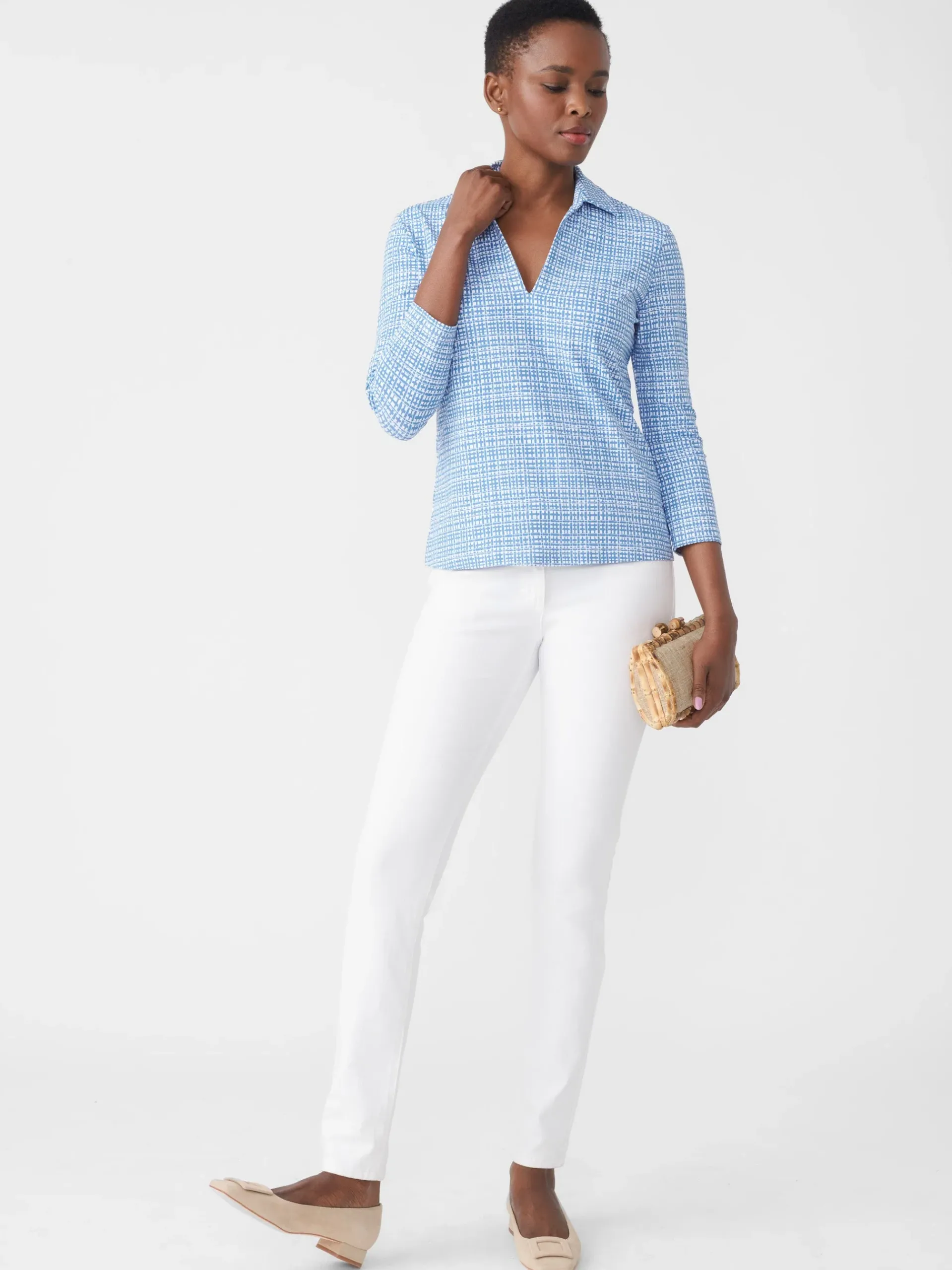 J.McLaughlin Aida 3/4 Sleeve Top In Pocket Square-Women Tops|Tees