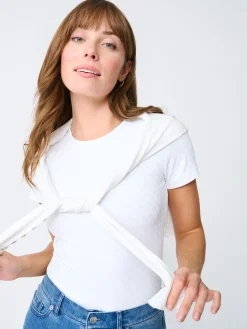 J.McLaughlin Allie Cap Sleeve Tee In Fernwood Geo Jacquard-Women Tops|Tees