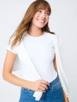 J.McLaughlin Allie Cap Sleeve Tee In Fernwood Geo Jacquard-Women Tops|Tees