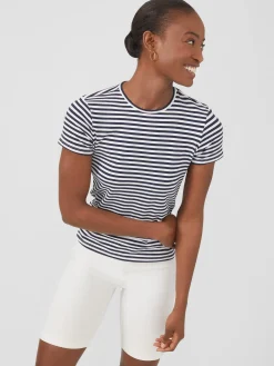 J.McLaughlin Allie Cap Sleeve Tee In Stripe-Women Tops|Tees