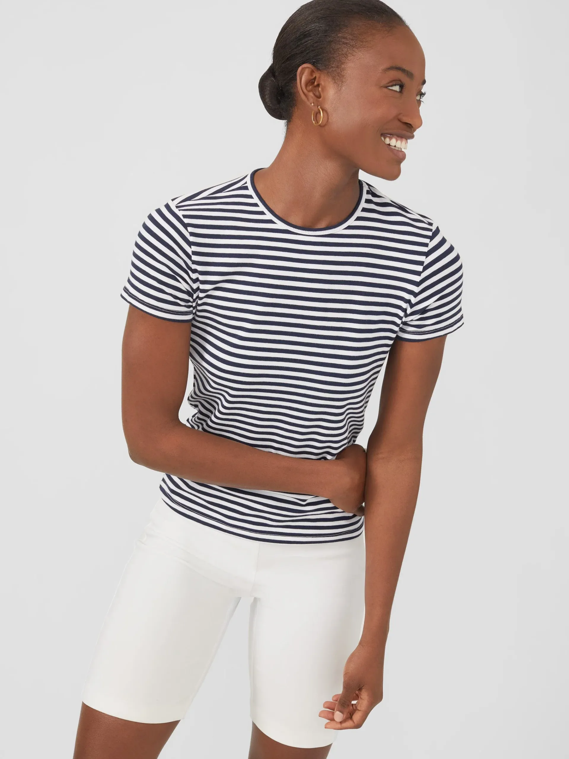 J.McLaughlin Allie Cap Sleeve Tee In Stripe-Women Tops|Tees