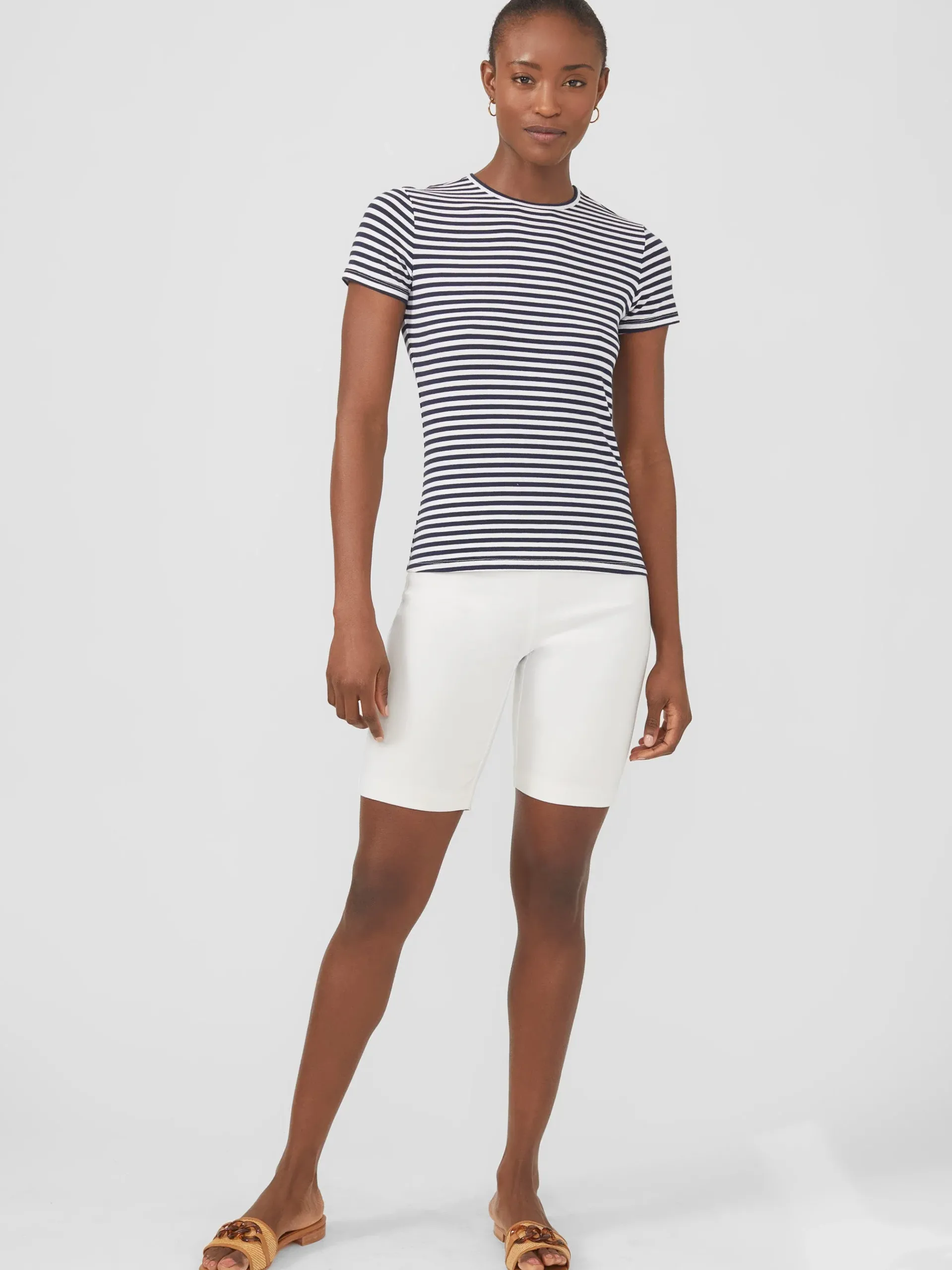 J.McLaughlin Allie Cap Sleeve Tee In Stripe-Women Tops|Tees