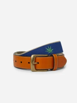 J.McLaughlin Archie Embroidered Belt In Marijuana Leaf- Shoes & Accessories|Belts