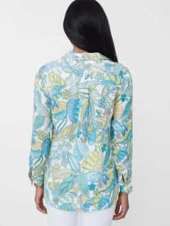 J.McLaughlin Britt Linen Shirt In Beach Bouquet-Women Tops
