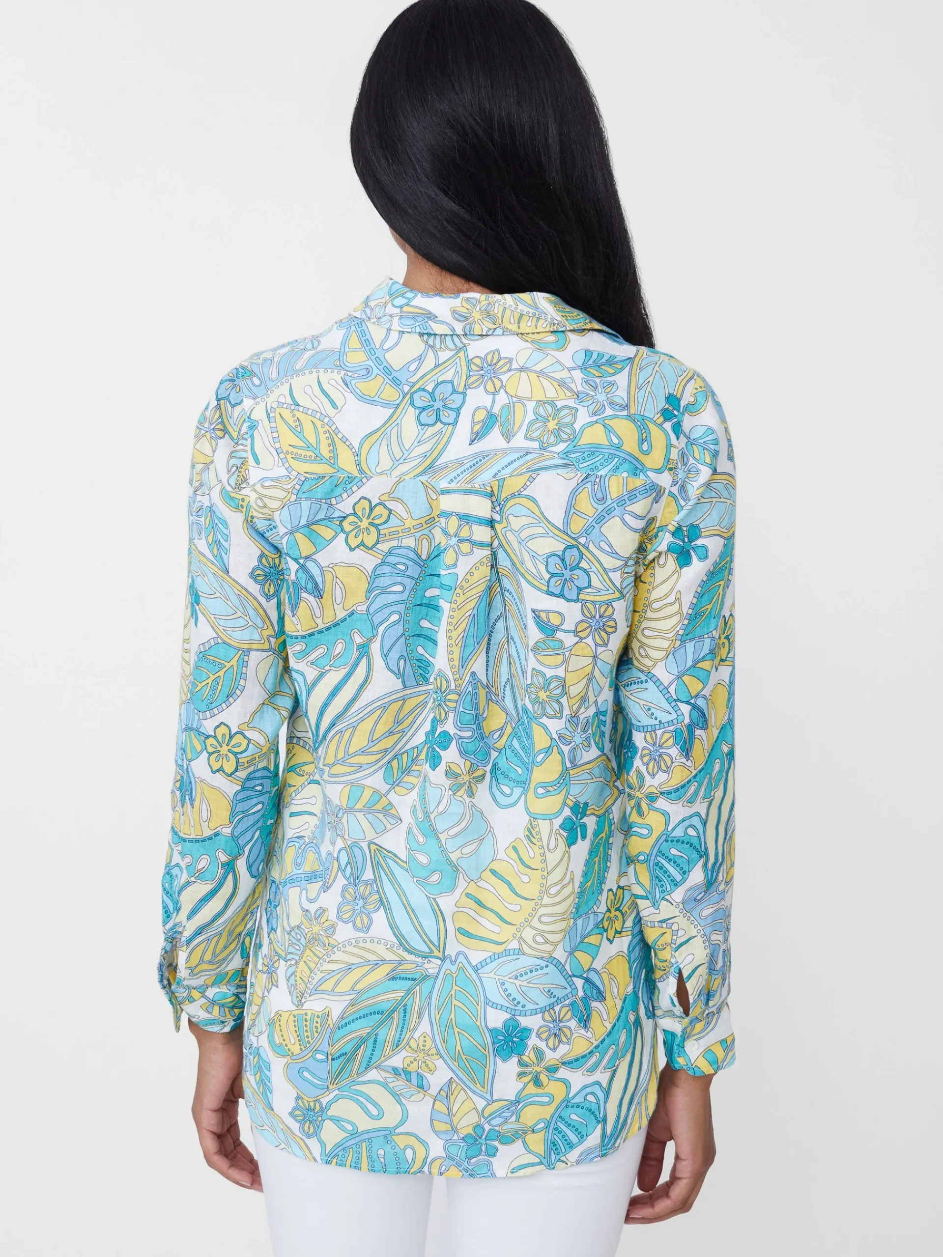 J.McLaughlin Britt Linen Shirt In Beach Bouquet-Women Tops