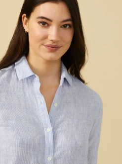 J.McLaughlin Britt Linen Shirt In Stripe-Women Tops