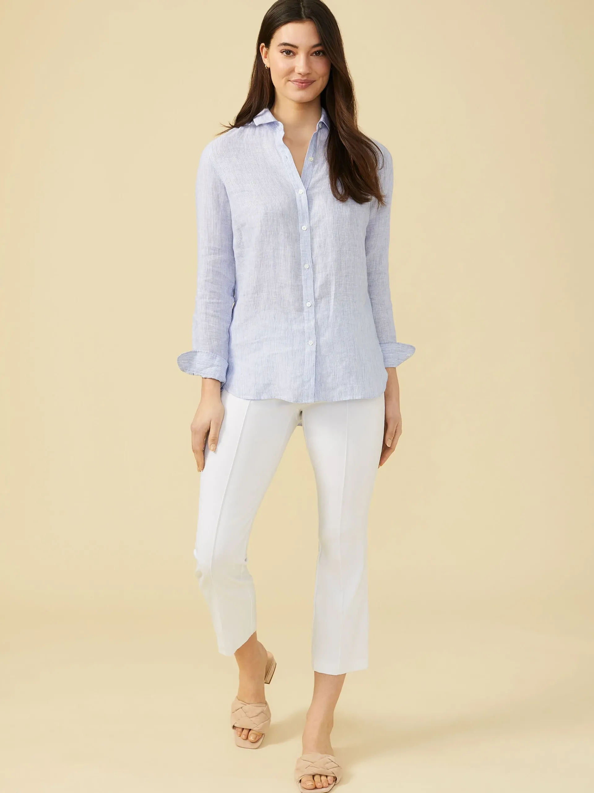 J.McLaughlin Britt Linen Shirt In Stripe-Women Tops