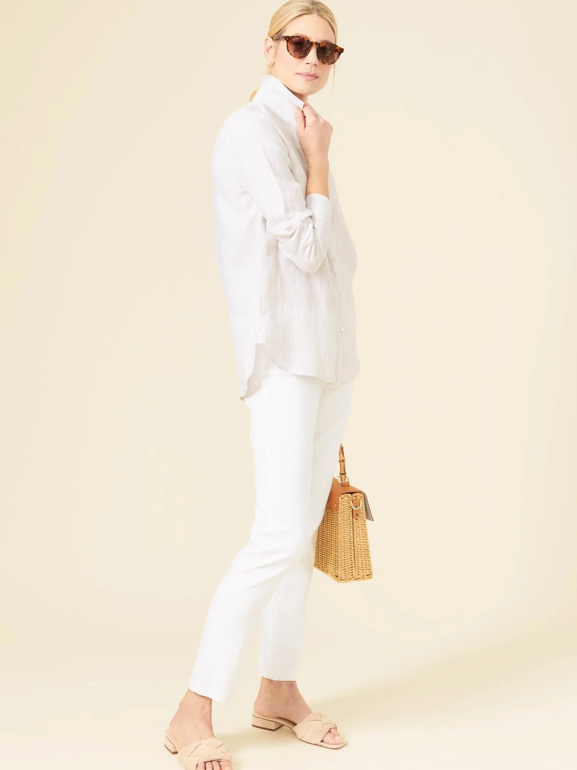J.McLaughlin Britt Linen Shirt In Stripe-Women Tops