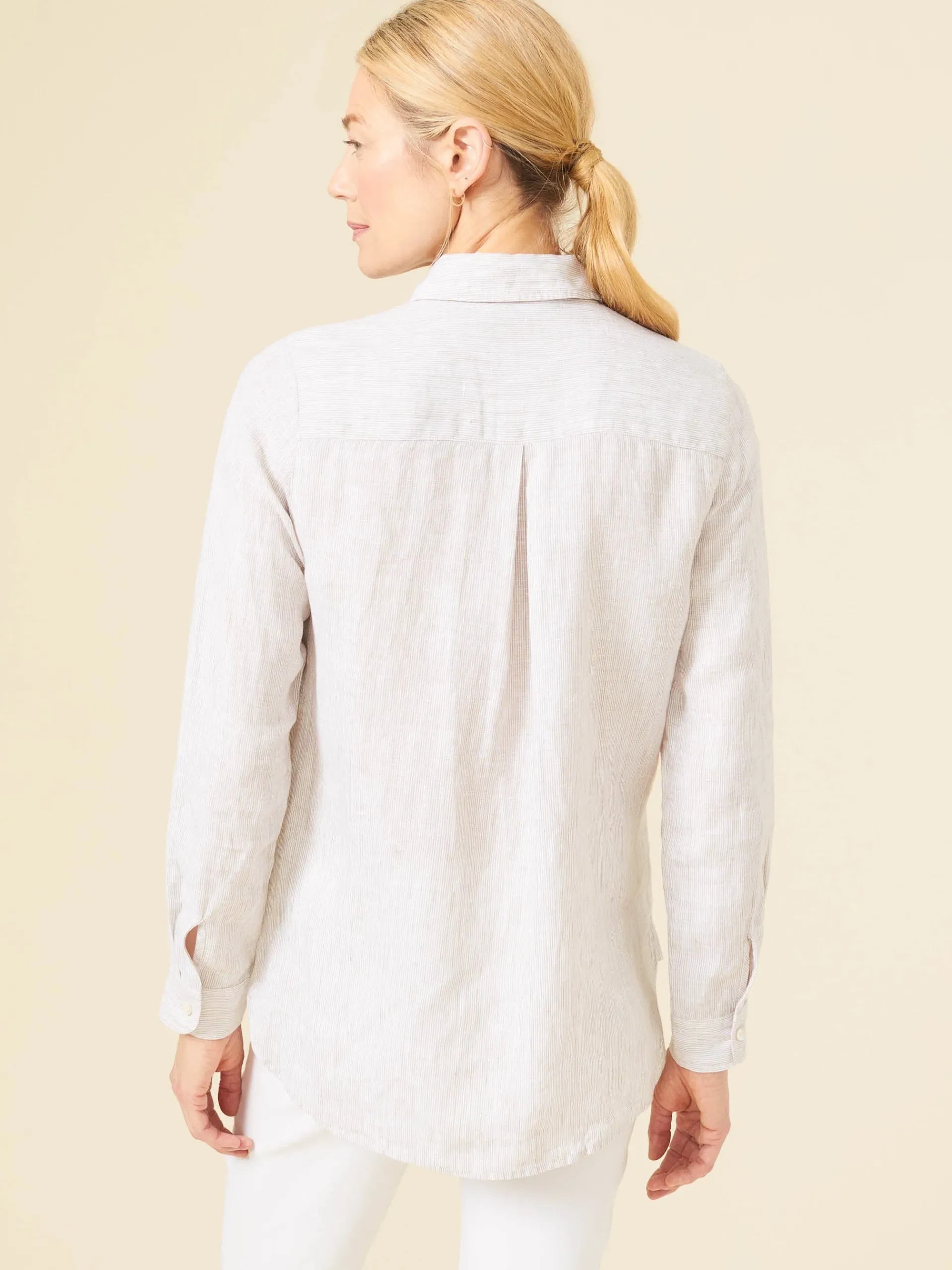 J.McLaughlin Britt Linen Shirt In Stripe-Women Tops