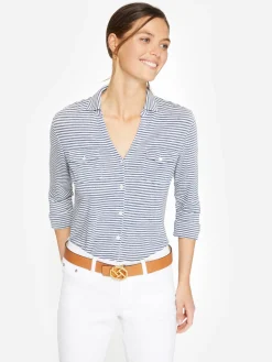 J.McLaughlin Brynn Linen Shirt In Stripe-Women Tops
