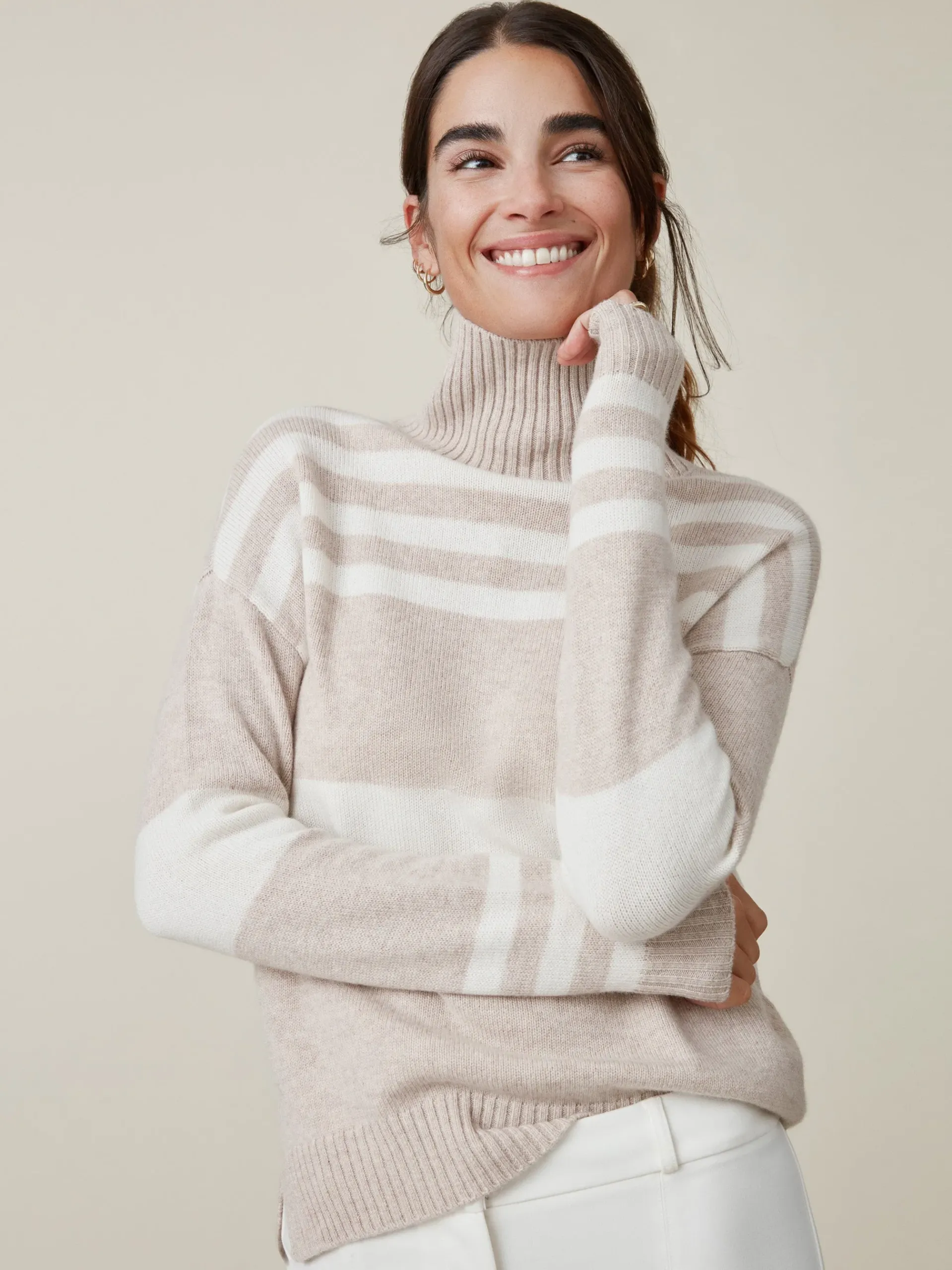 J.McLaughlin Clara Cashmere Turtleneck In Stripe-Women Sweaters