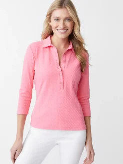 J.McLaughlin Court 3/4 Sleeve Polo In Fernwood Geo Jacquard-Women Tops