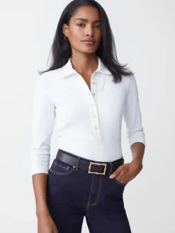 J.McLaughlin Court 3/4 Sleeve Polo In Fernwood Geo Jacquard-Women Tops