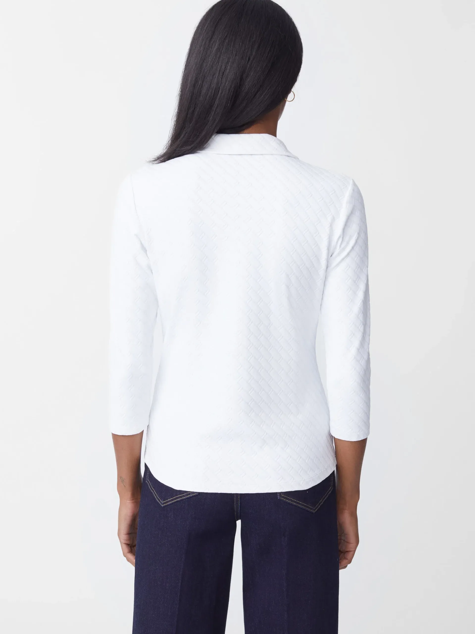 J.McLaughlin Court 3/4 Sleeve Polo In Fernwood Geo Jacquard-Women Tops
