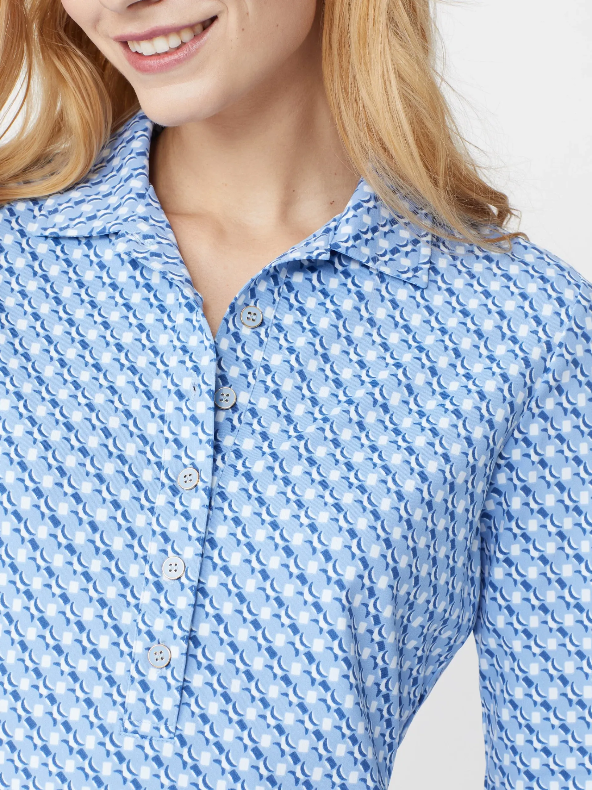 J.McLaughlin Court 3/4 Sleeve Polo In Lunar Lines-Women Tops