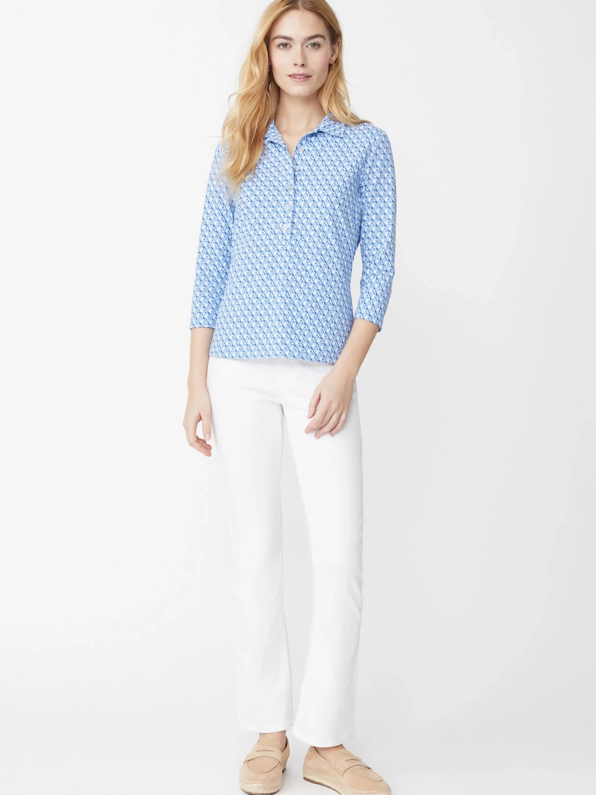 J.McLaughlin Court 3/4 Sleeve Polo In Lunar Lines-Women Tops