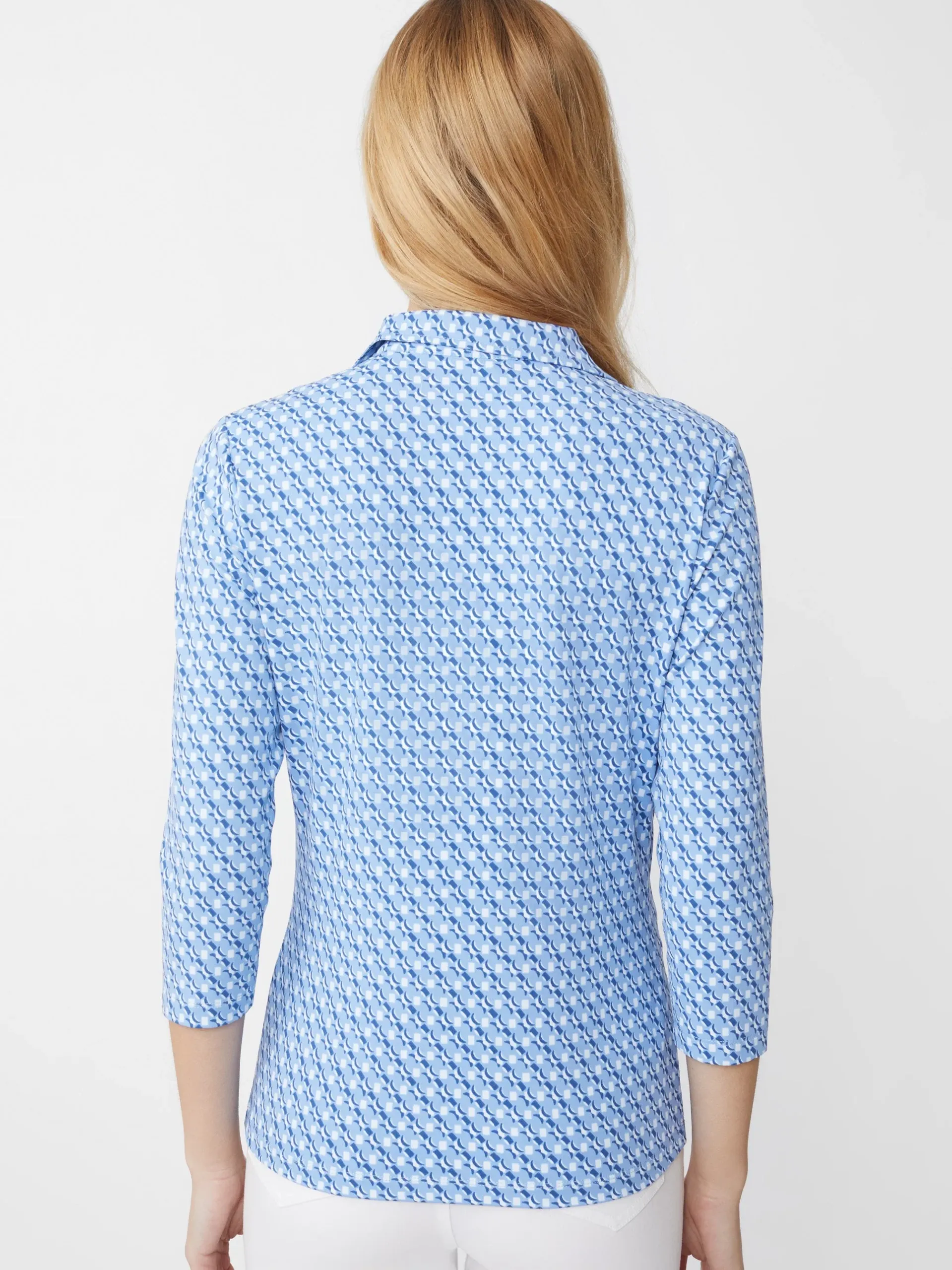 J.McLaughlin Court 3/4 Sleeve Polo In Lunar Lines-Women Tops