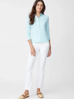 J.McLaughlin Court 3/4 Sleeve Polo In Stripe-Women Tops