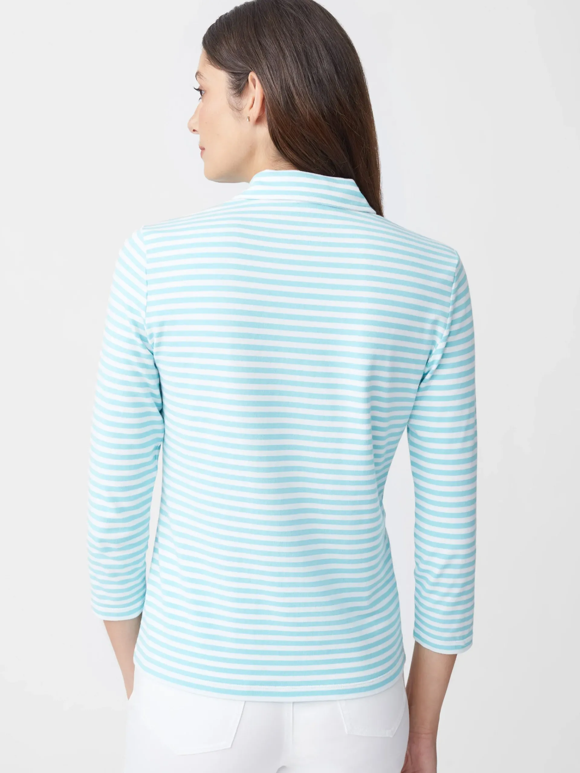 J.McLaughlin Court 3/4 Sleeve Polo In Stripe-Women Tops