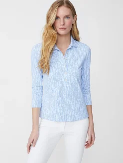 J.McLaughlin Court 3/4 Sleeve Polo In Textured Ridge-Women Tops