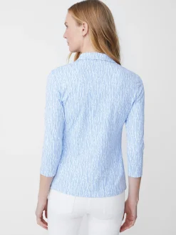 J.McLaughlin Court 3/4 Sleeve Polo In Textured Ridge-Women Tops