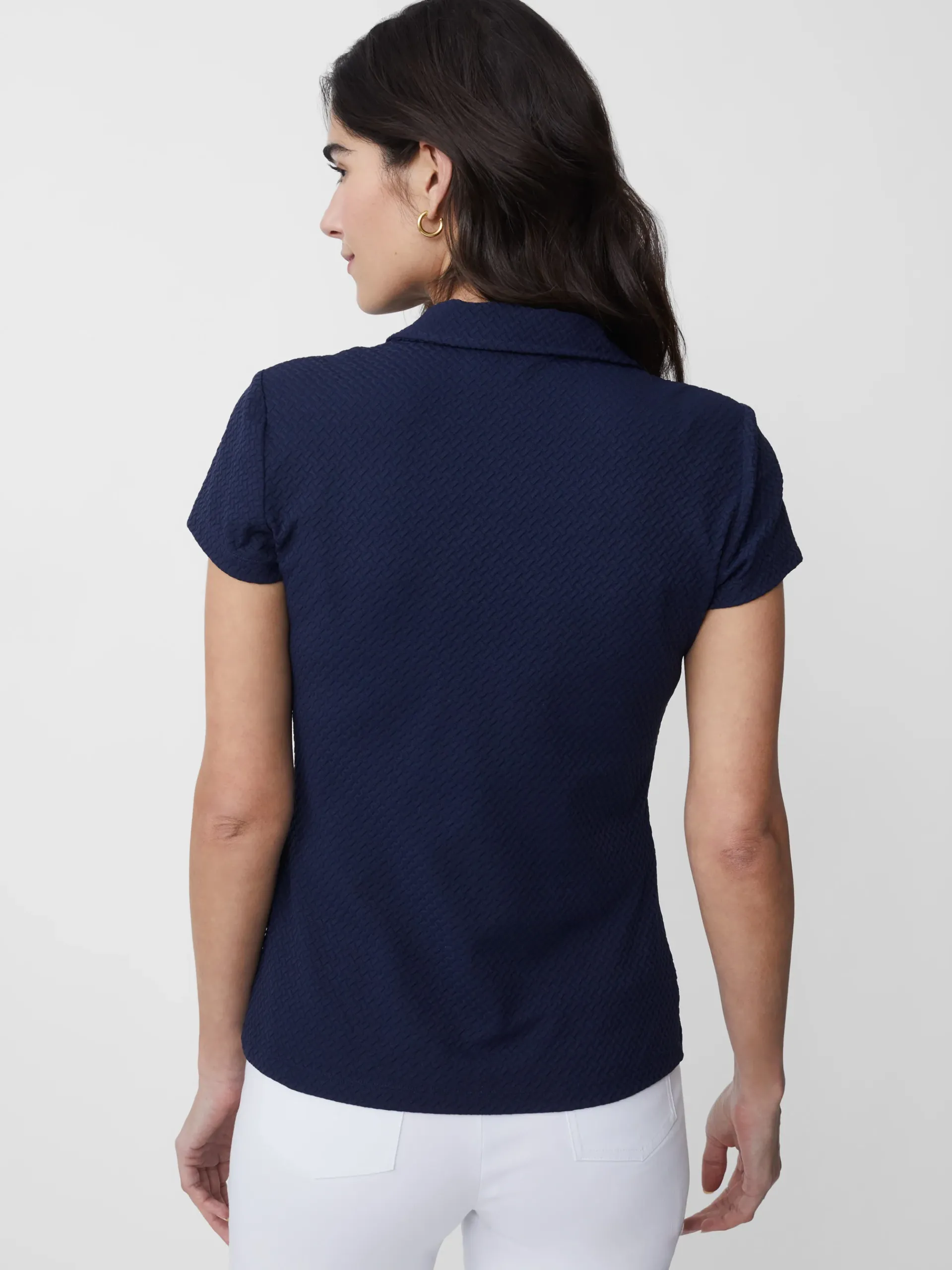 J.McLaughlin Court Cap Sleeve Polo In Mini Raffia Jacquard-Women Tops
