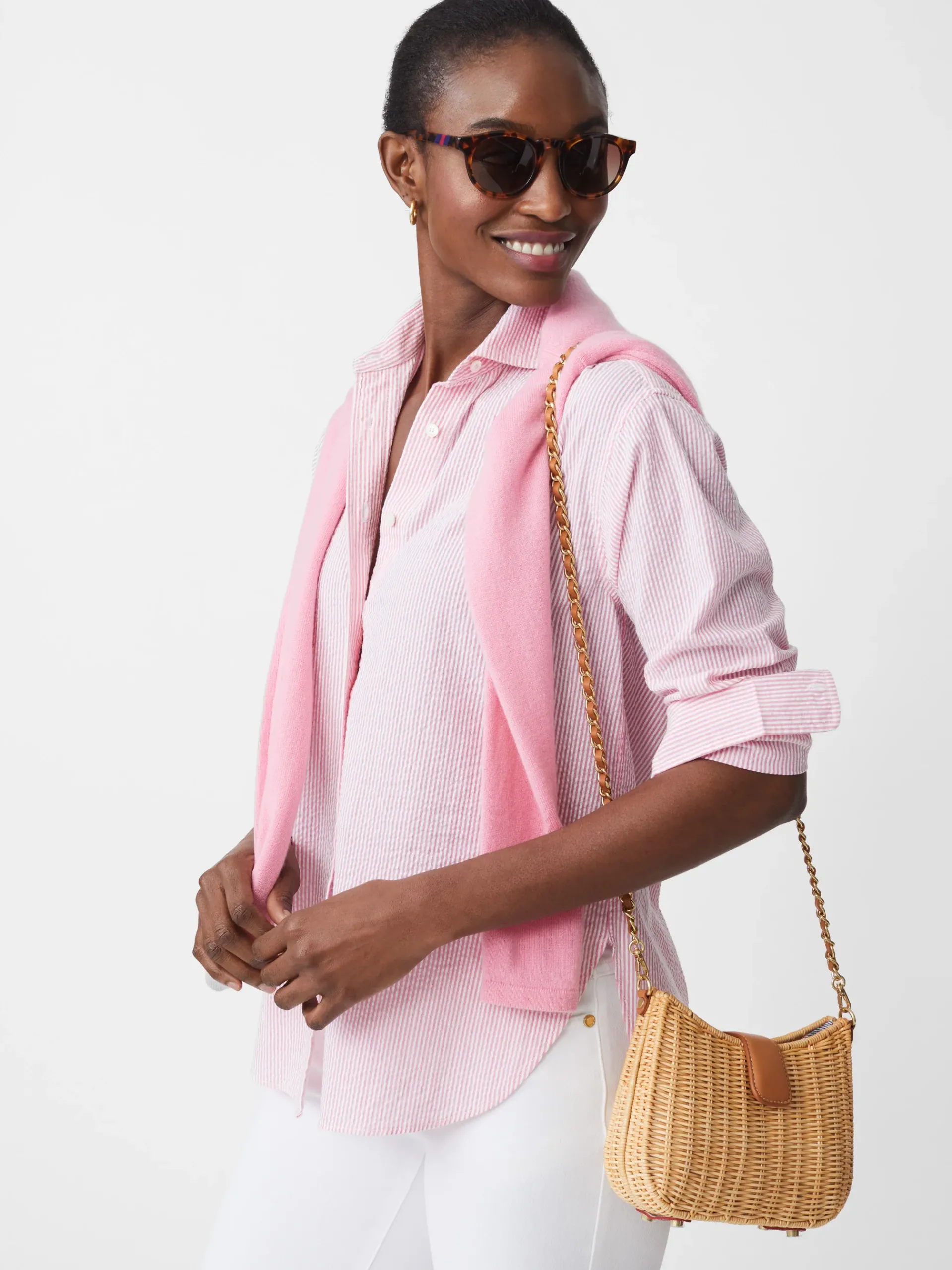 J.McLaughlin Finn Seersucker Shirt In Stripe-Women Tops