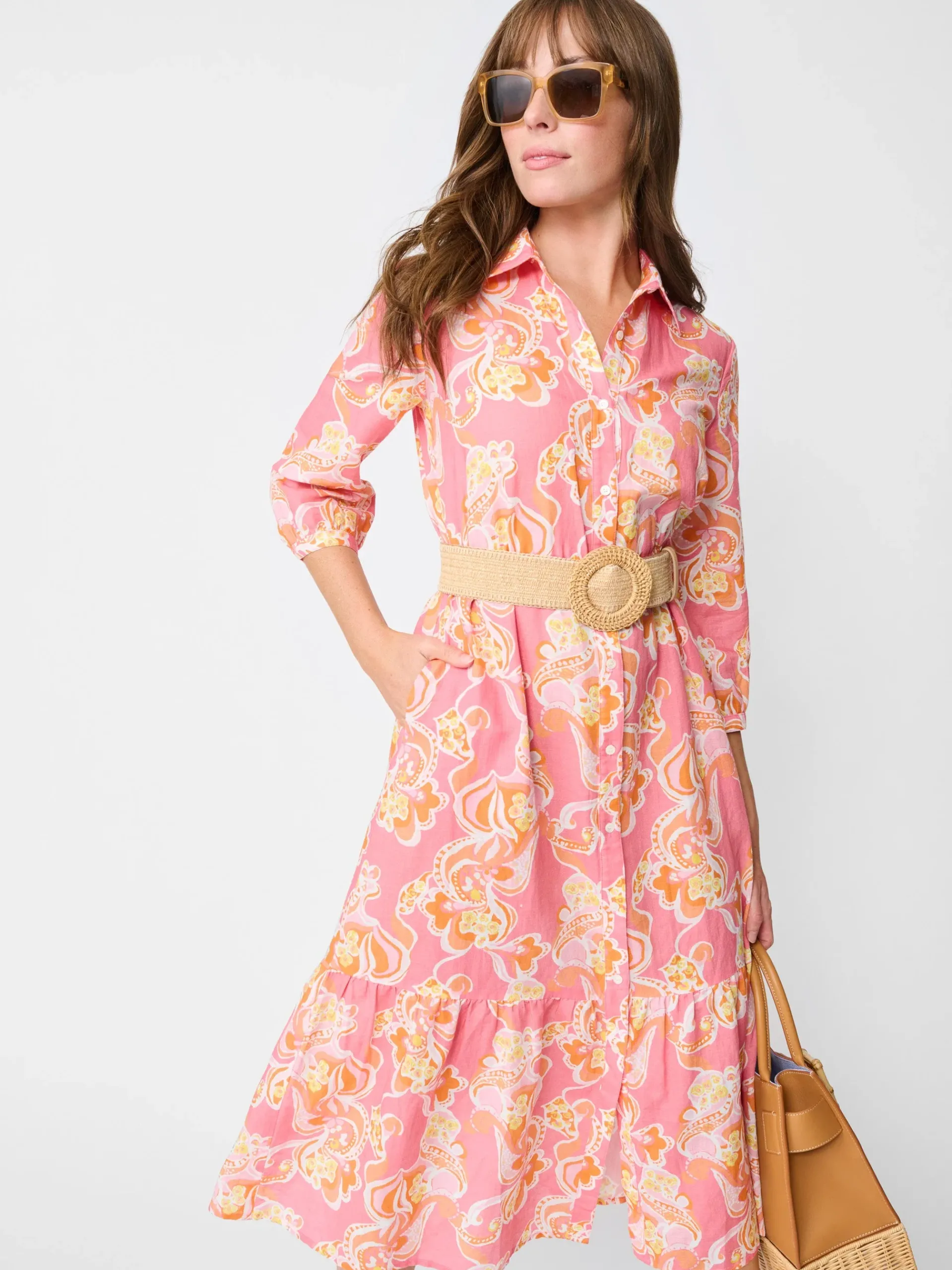 J.McLaughlin Foley Linen Dress In Trinidad Abstract-Women Dresses
