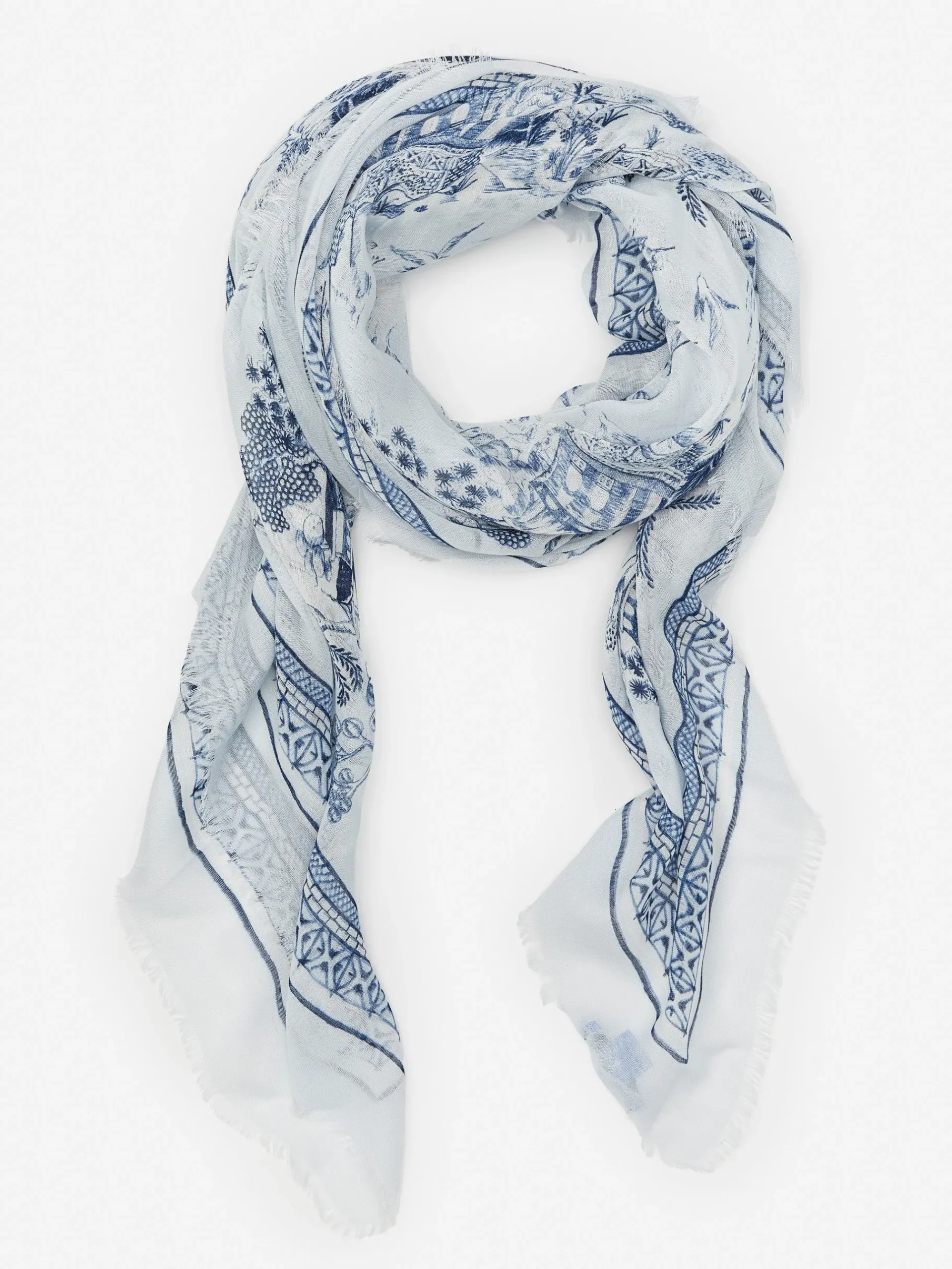 J.McLaughlin Giselle Scarf In Chinoiserie Toile Square-Women Scarves