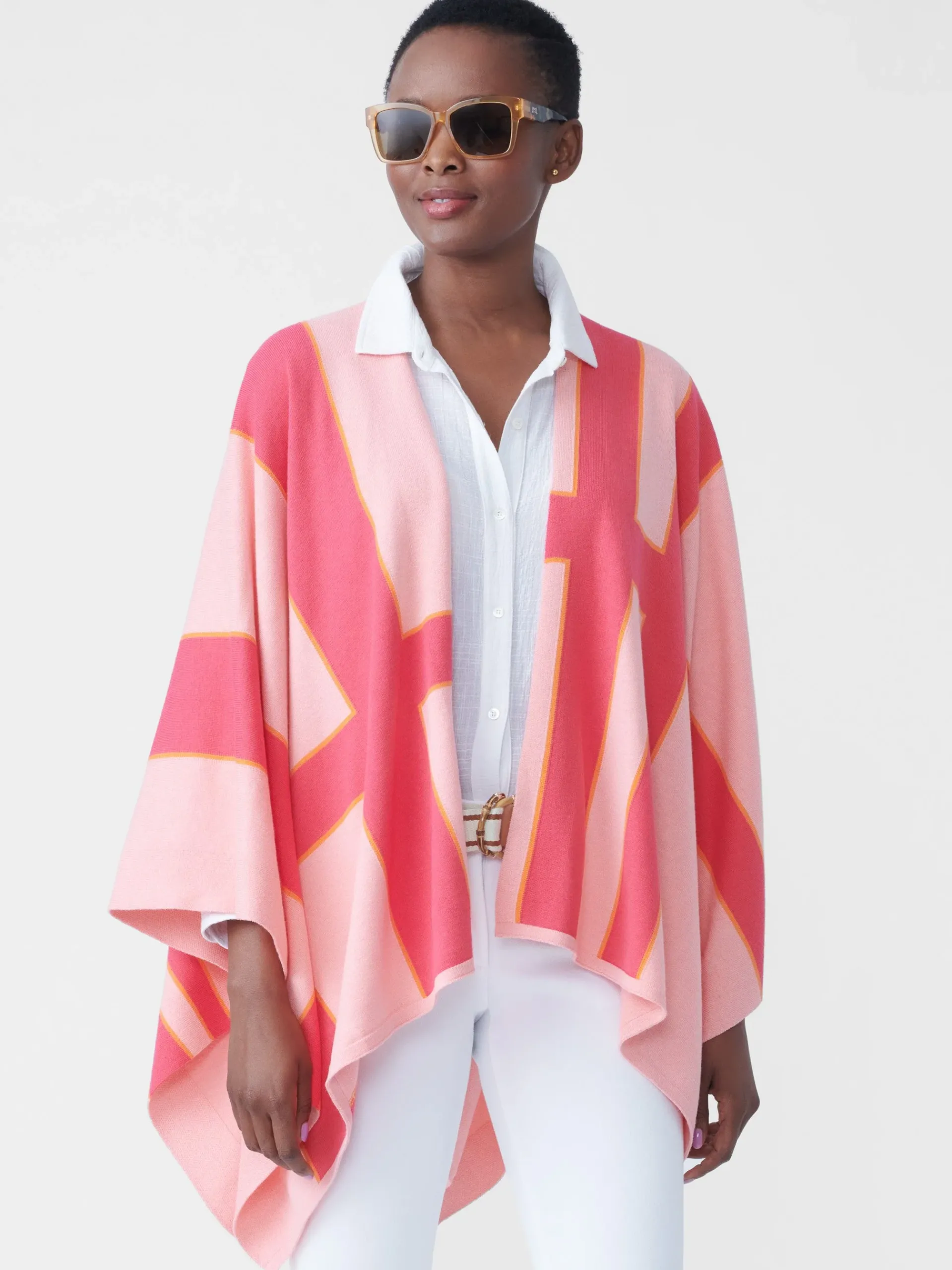 J.McLaughlin Giulietta Wrap In Block Stripe-Women Jackets & Outerwear|Sweaters