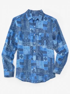 J.McLaughlin Gramercy Classic Fit Linen Shirt In Diamond Patch- Shirts