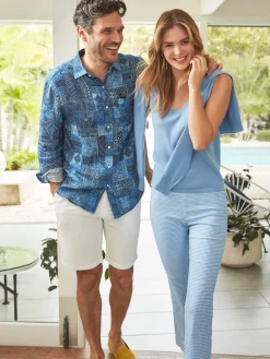 J.McLaughlin Gramercy Classic Fit Linen Shirt In Diamond Patch- Shirts