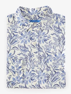 J.McLaughlin Gramercy Classic Fit Linen Shirt In Indigo Flora- Shirts