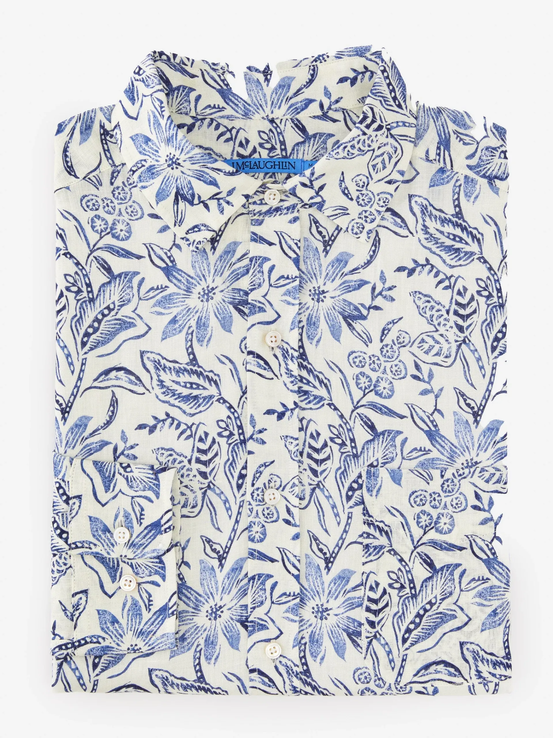 J.McLaughlin Gramercy Classic Fit Linen Shirt In Indigo Flora- Shirts