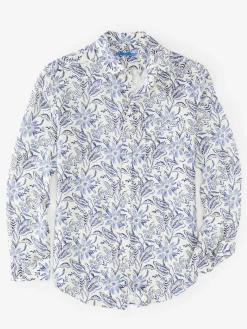 J.McLaughlin Gramercy Classic Fit Linen Shirt In Indigo Flora- Shirts