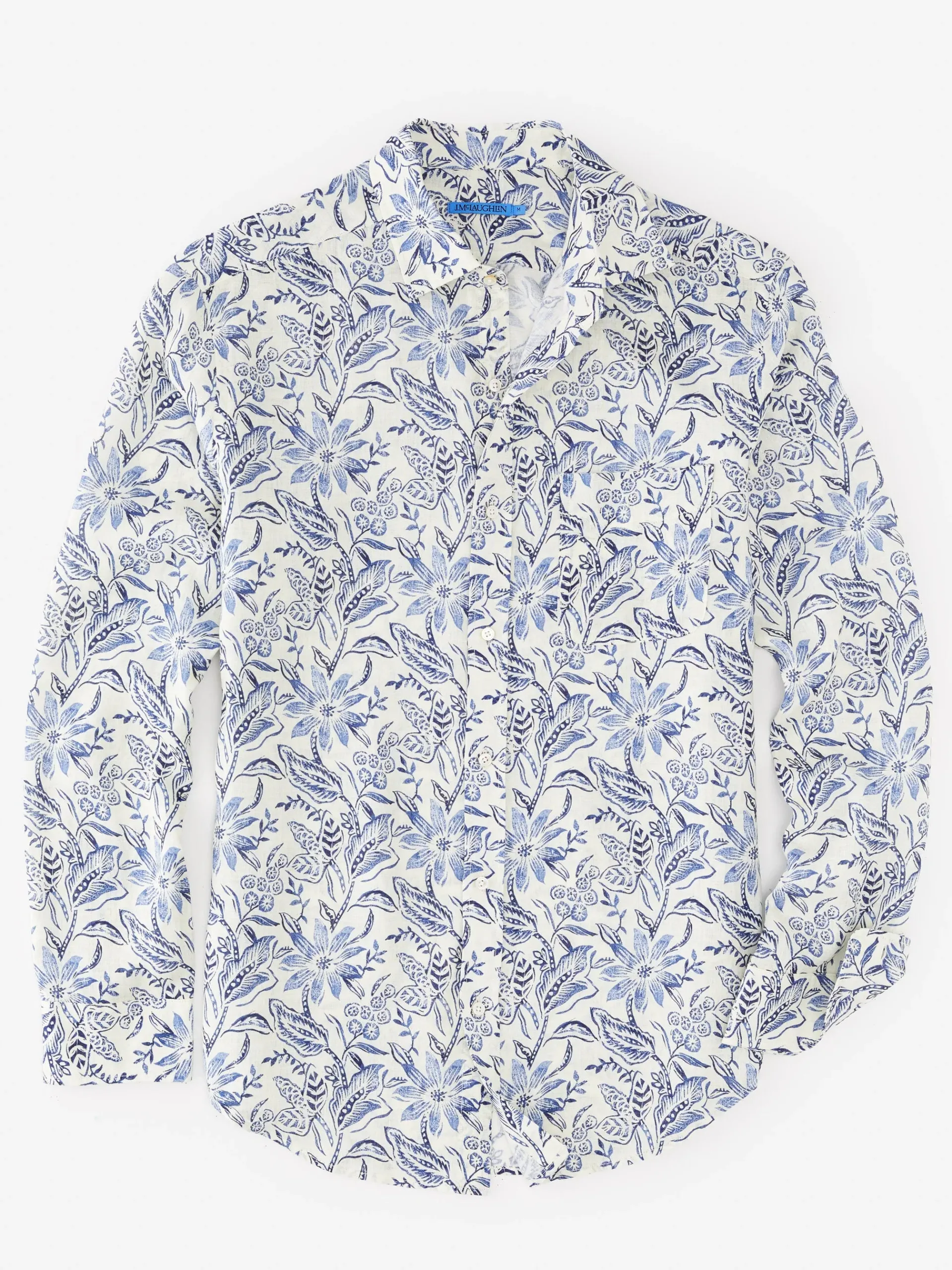 J.McLaughlin Gramercy Classic Fit Linen Shirt In Indigo Flora- Shirts