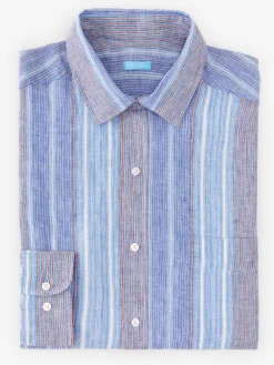 J.McLaughlin Gramercy Classic Fit Linen Shirt In Multi Stripe- Shirts
