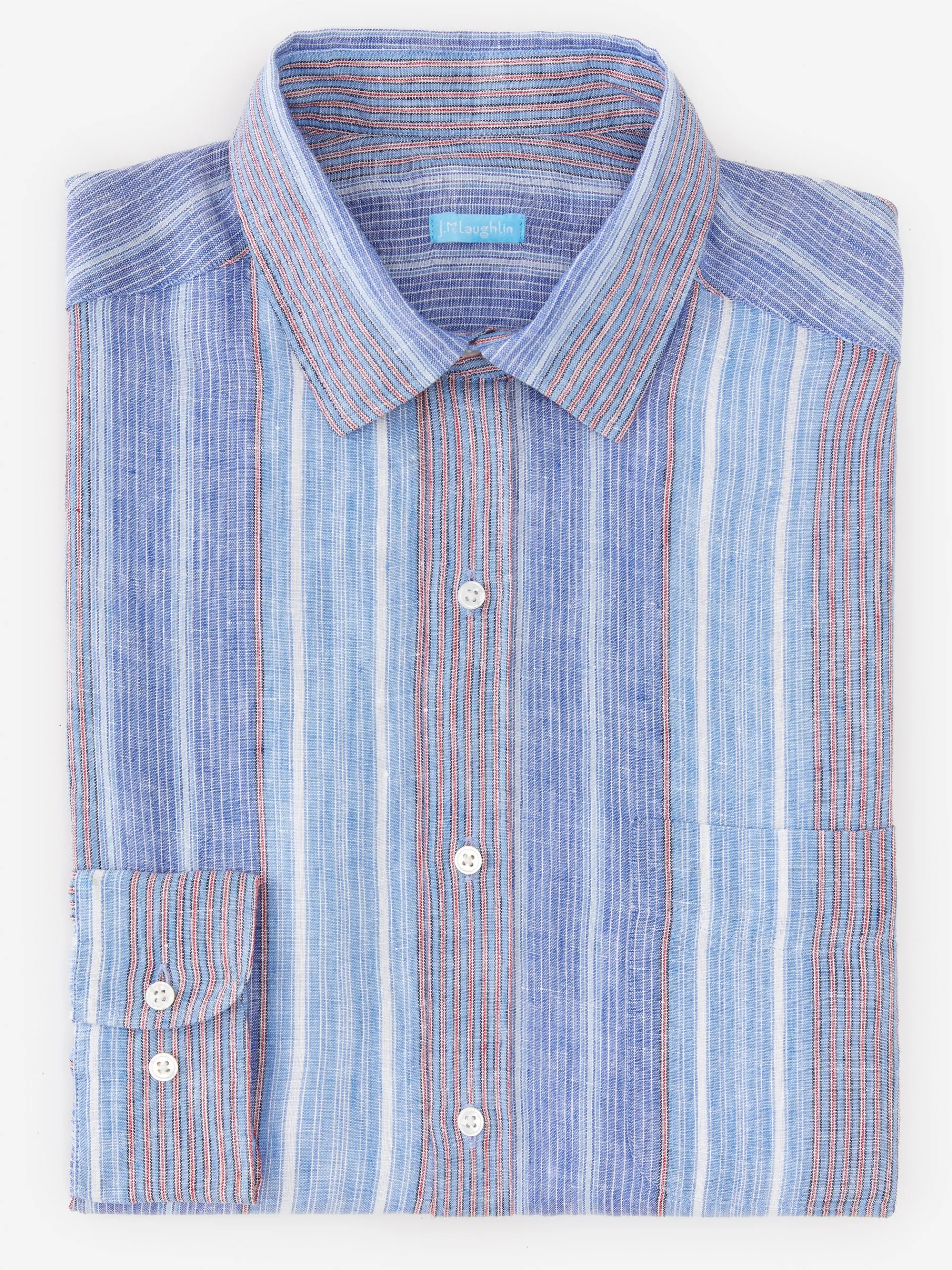 J.McLaughlin Gramercy Classic Fit Linen Shirt In Multi Stripe- Shirts