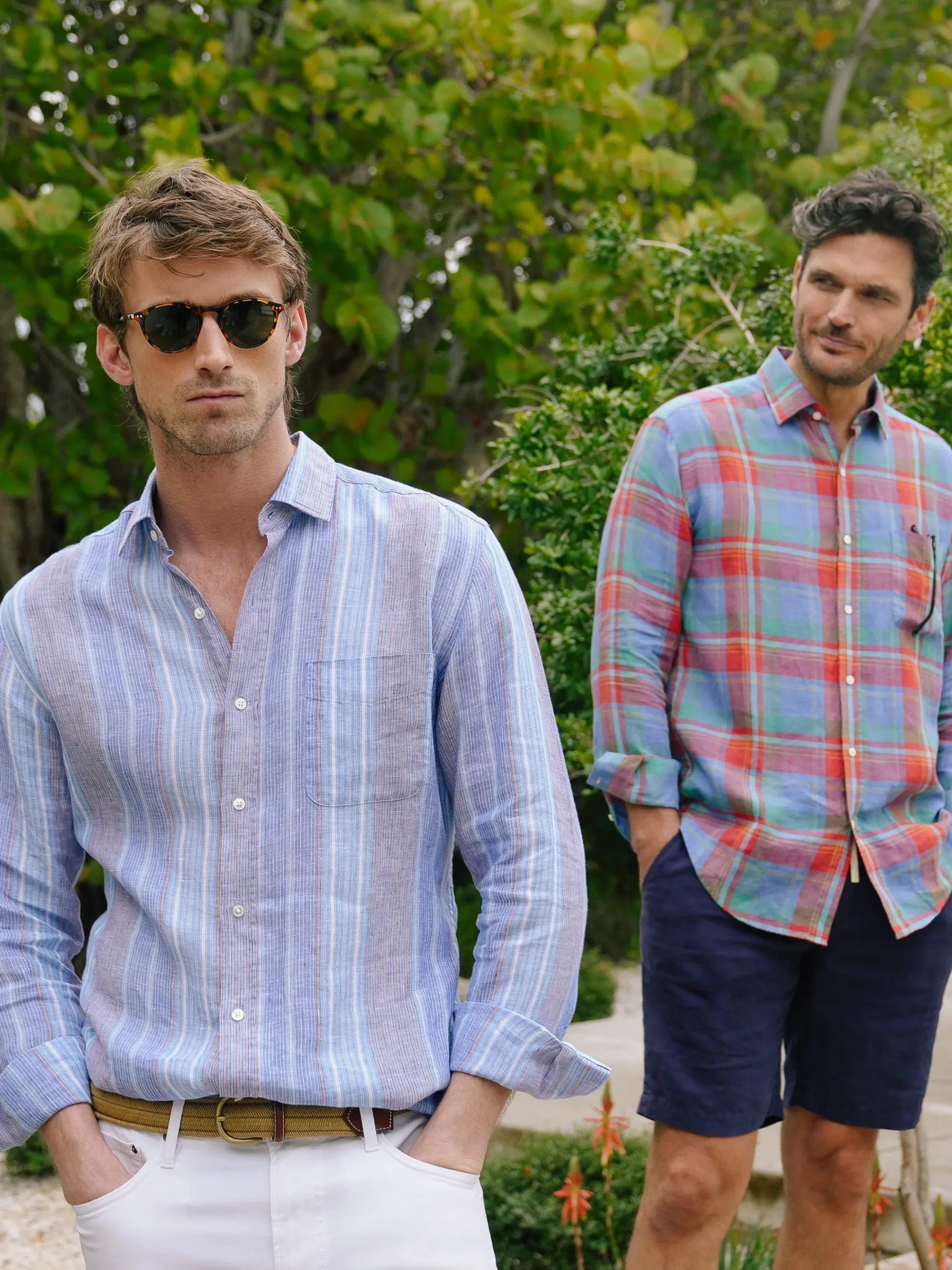 J.McLaughlin Gramercy Classic Fit Linen Shirt In Multi Stripe- Shirts