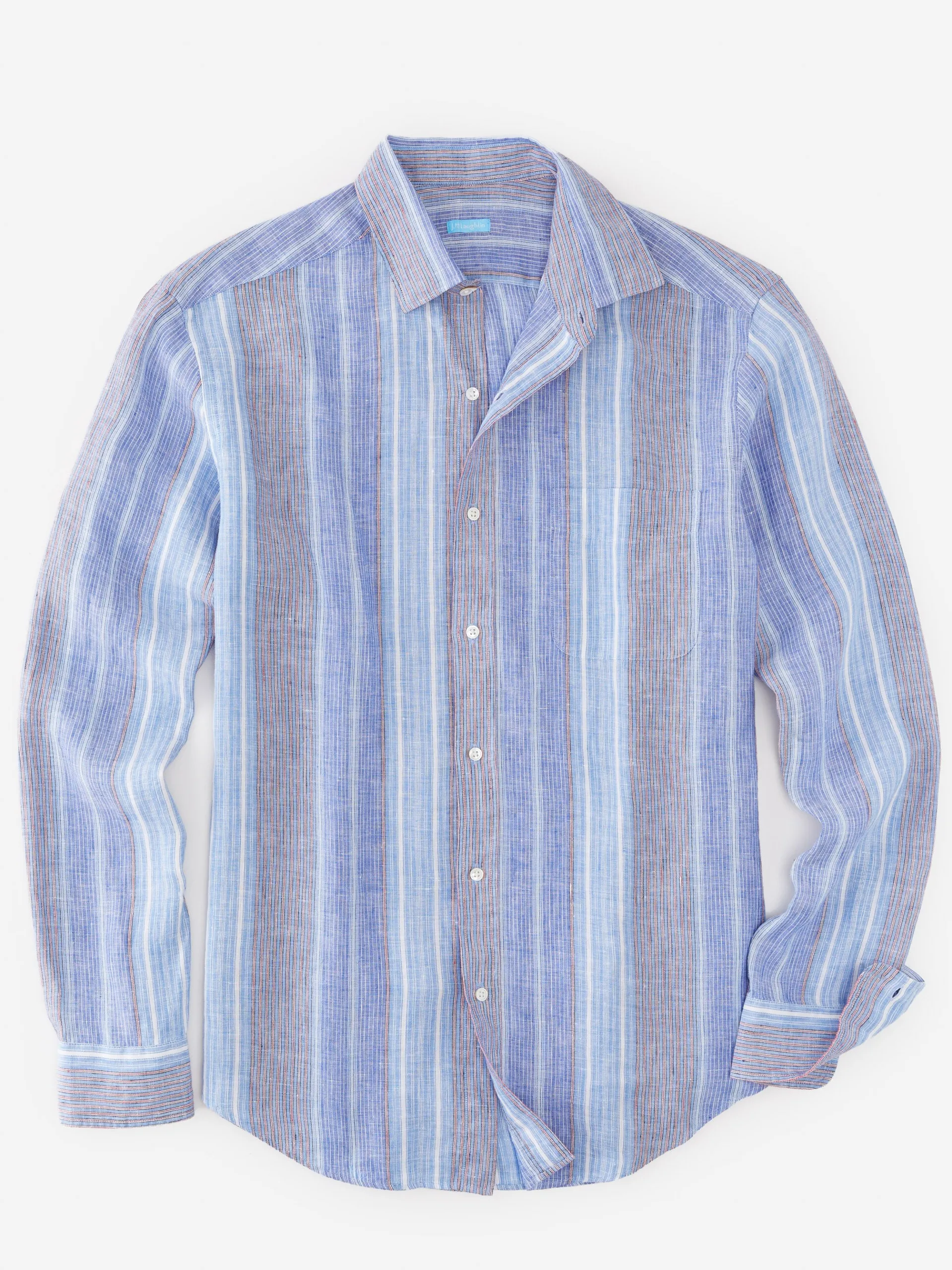 J.McLaughlin Gramercy Classic Fit Linen Shirt In Multi Stripe- Shirts