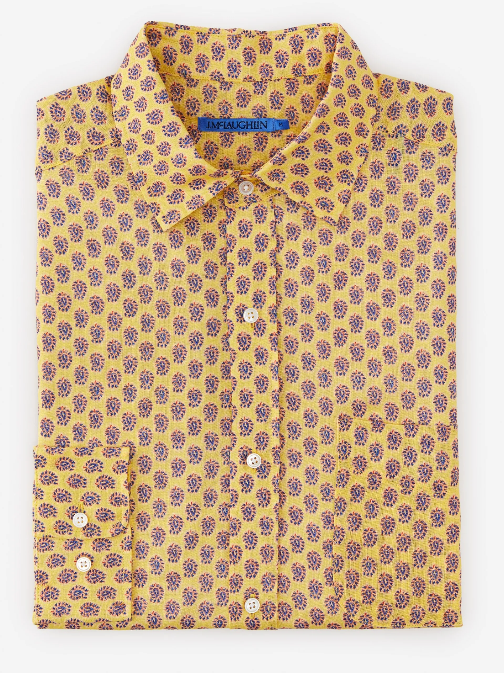J.McLaughlin Gramercy Classic Fit Linen Shirt In Mini Surf Paisley- Shirts