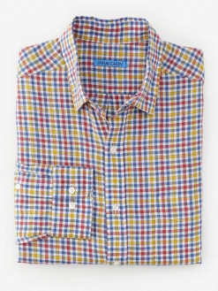 J.McLaughlin Gramercy Classic Fit Linen Shirt In Gingham- Shirts