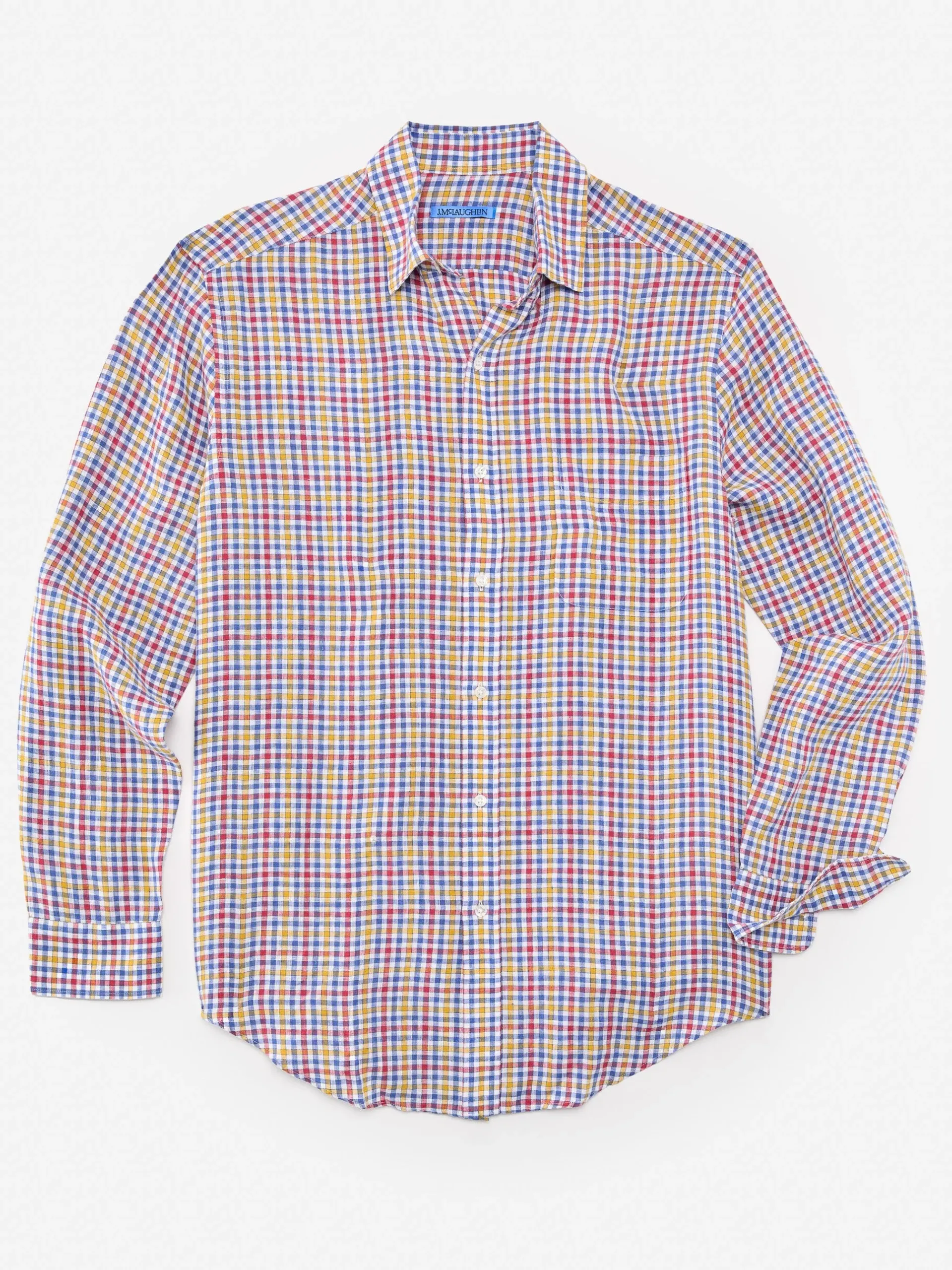 J.McLaughlin Gramercy Classic Fit Linen Shirt In Gingham- Shirts