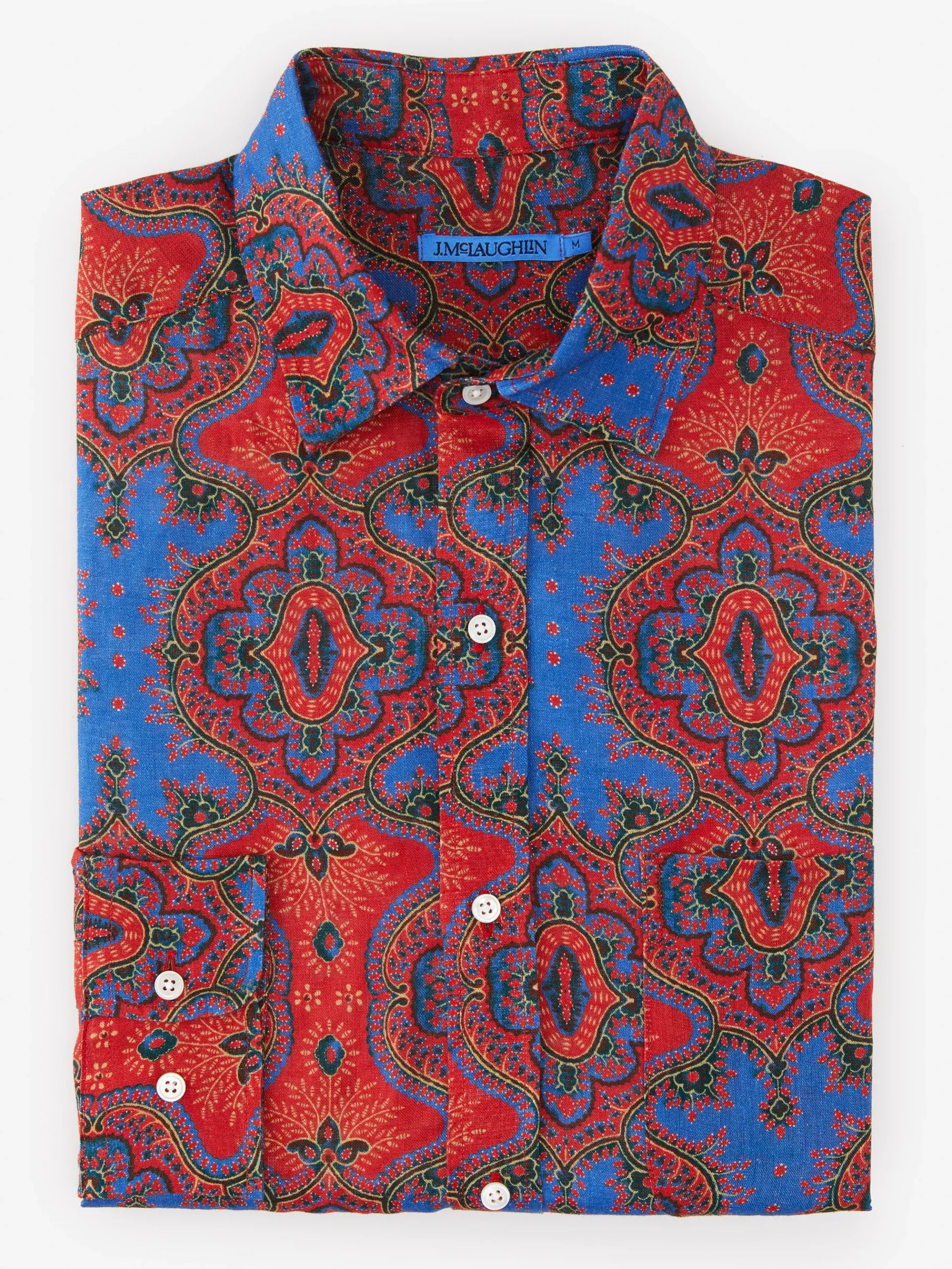 J.McLaughlin Gramercy Classic Fit Linen Shirt In Barros Beach- Shirts
