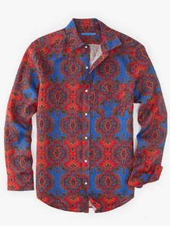 J.McLaughlin Gramercy Classic Fit Linen Shirt In Barros Beach- Shirts
