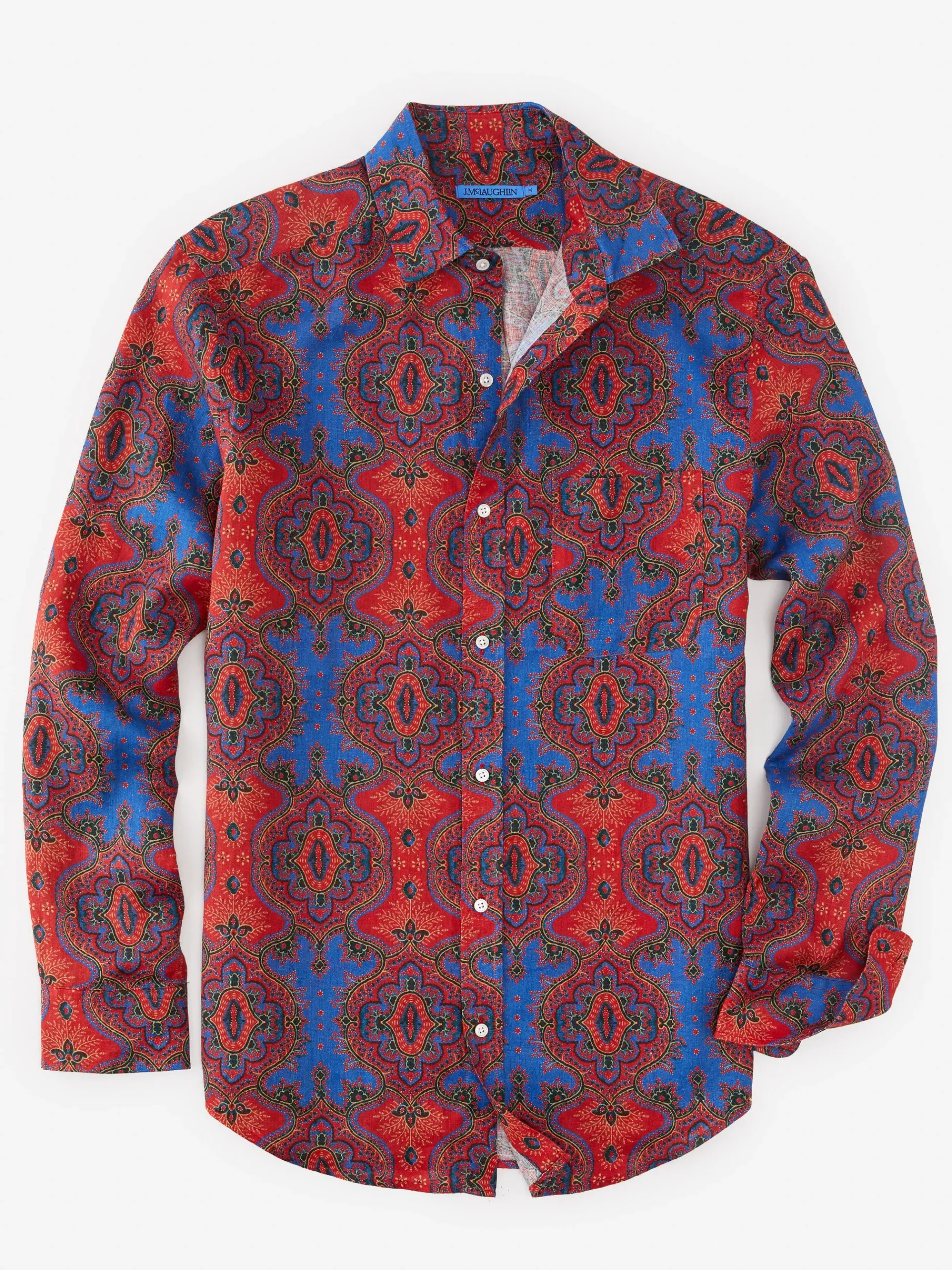 J.McLaughlin Gramercy Classic Fit Linen Shirt In Barros Beach- Shirts
