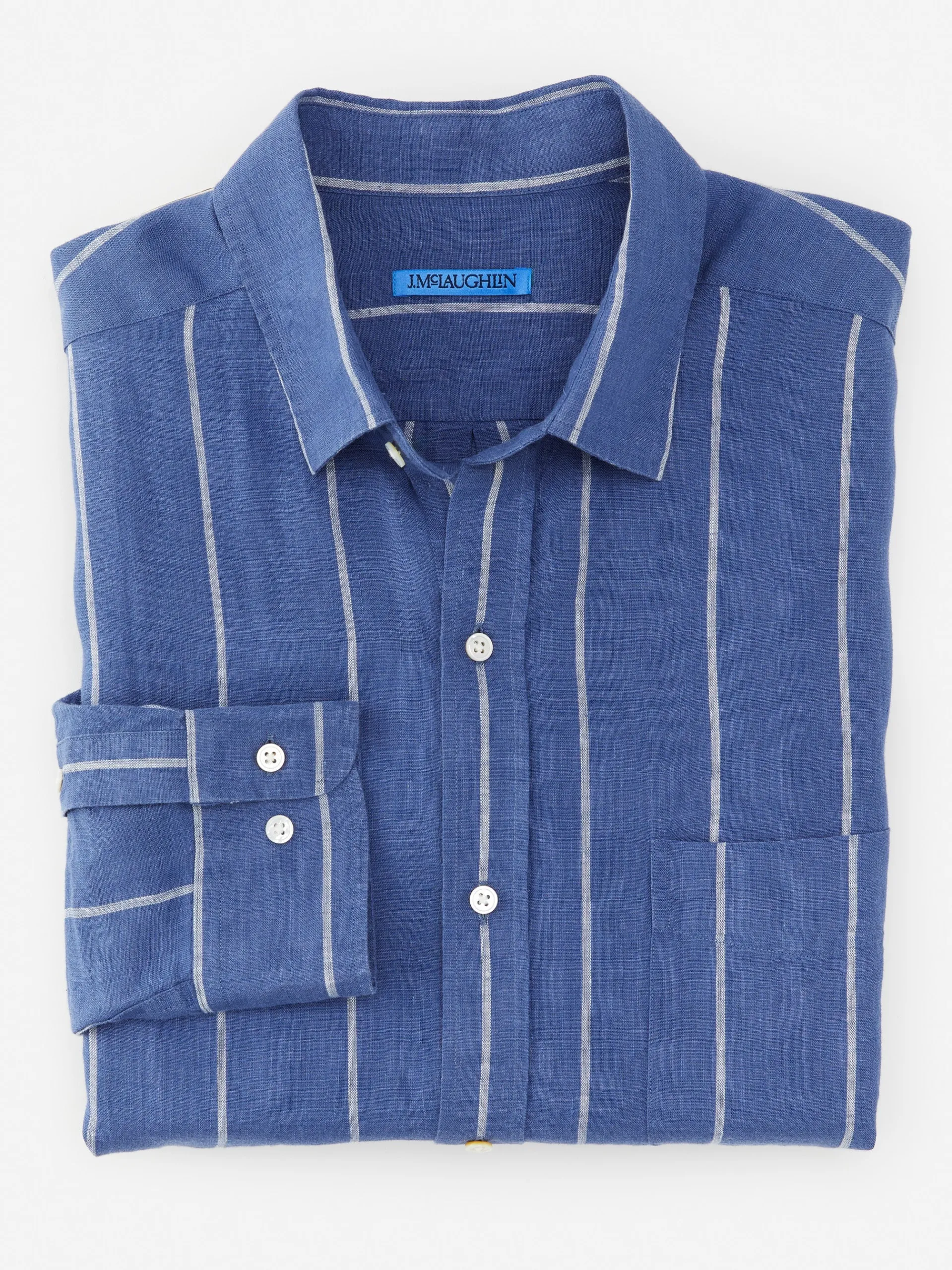 J.McLaughlin Gramercy Classic Fit Linen Shirt In Stripe- Shirts