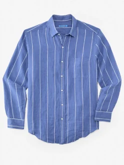 J.McLaughlin Gramercy Classic Fit Linen Shirt In Stripe- Shirts