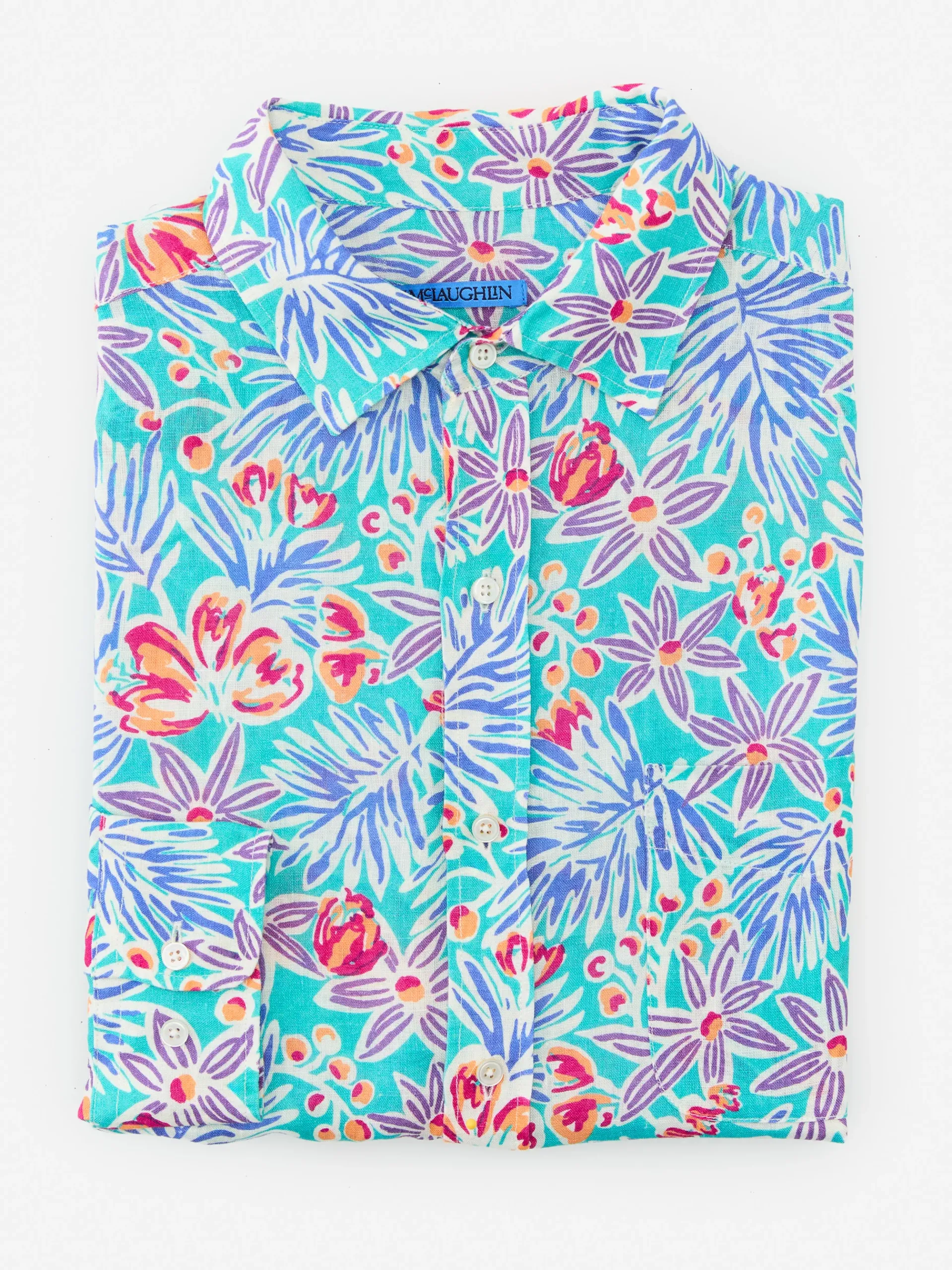 J.McLaughlin Gramercy Classic Fit Linen Shirt In Island Bouquet- Shirts