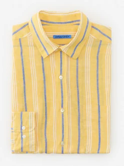 J.McLaughlin Gramercy Classic Fit Linen Shirt In Stripe- Shirts